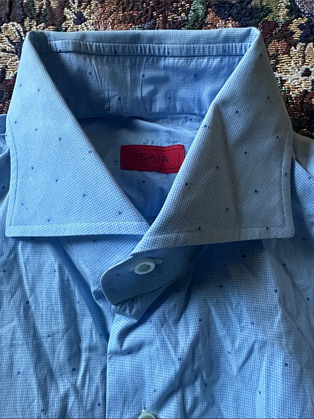 Isaia Napoli Light Blue with Navy Microdots Men’s Dress Shirt Size 15.5/40